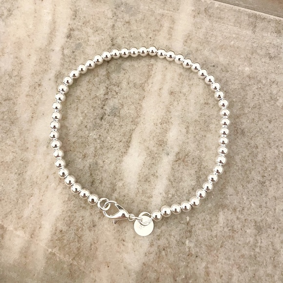 925 Sterling Silver Bead Bracelet 4 mm Ball Bracelet Small Round Bead Bracelet - Picture 4 of 4